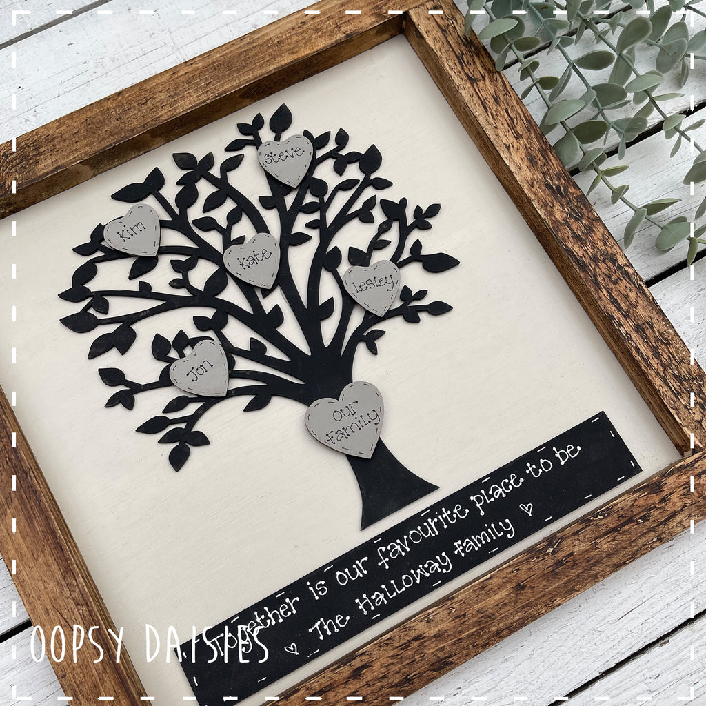 Personalised Family Tree in Square Rustic Wooden Frame 14161