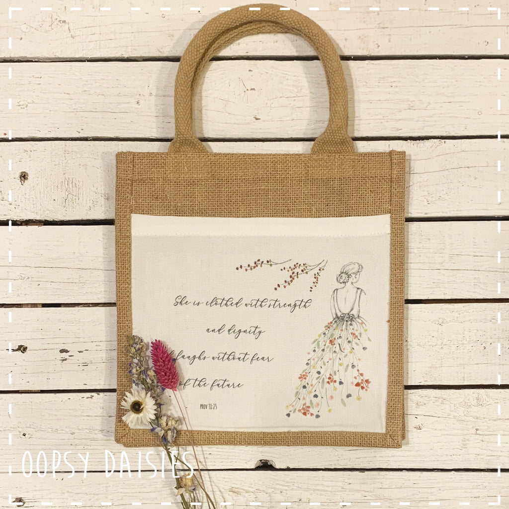 Book / Bible Jute Bag - She is Clothed 14253