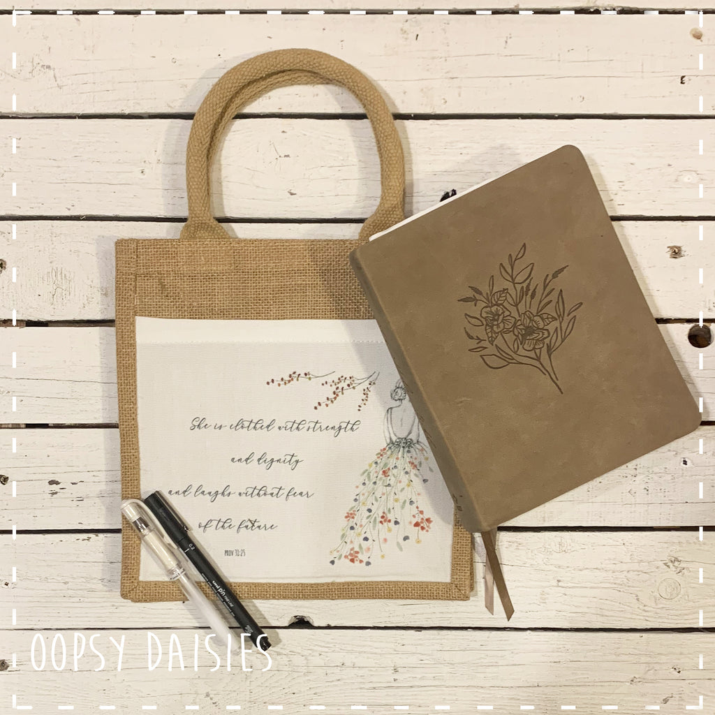 Book / Bible Jute Bag - She is Clothed 14253