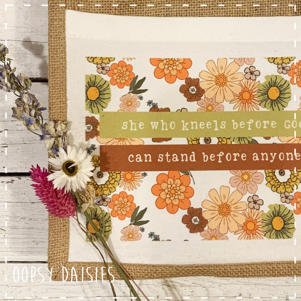 Book / Bible Jute Bag Retro Flower Print - She who Kneels 14255