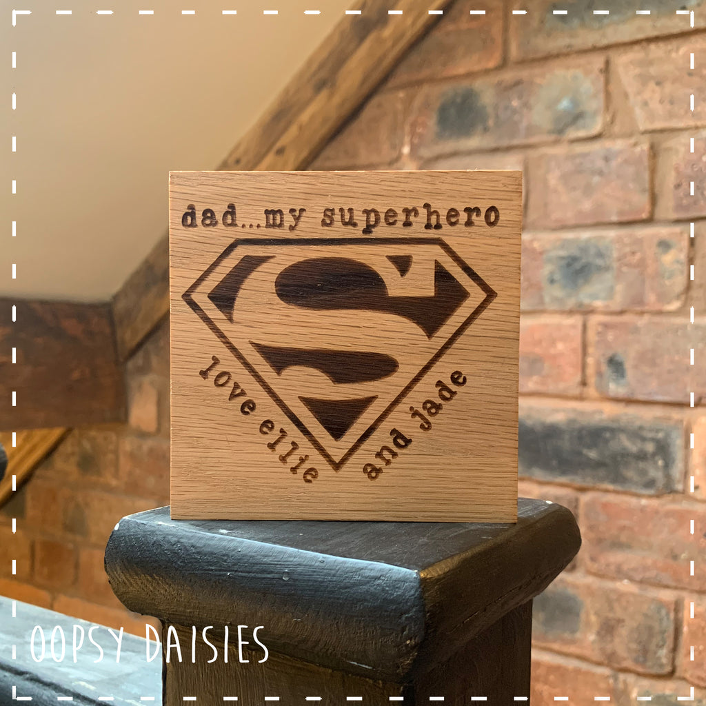 Personalised Coaster Sq Wooden - Superhero 14262