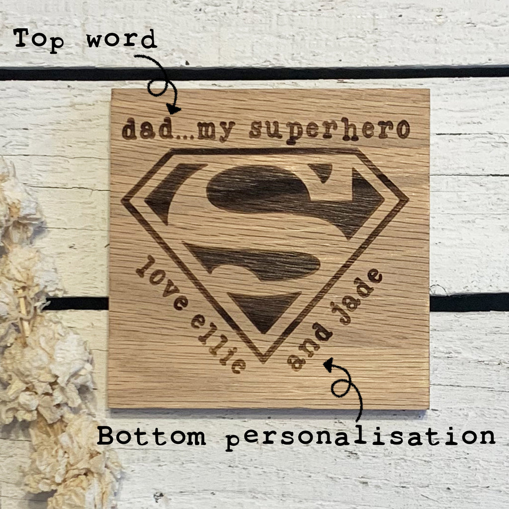 Personalised Coaster Sq Wooden - Superhero 14262