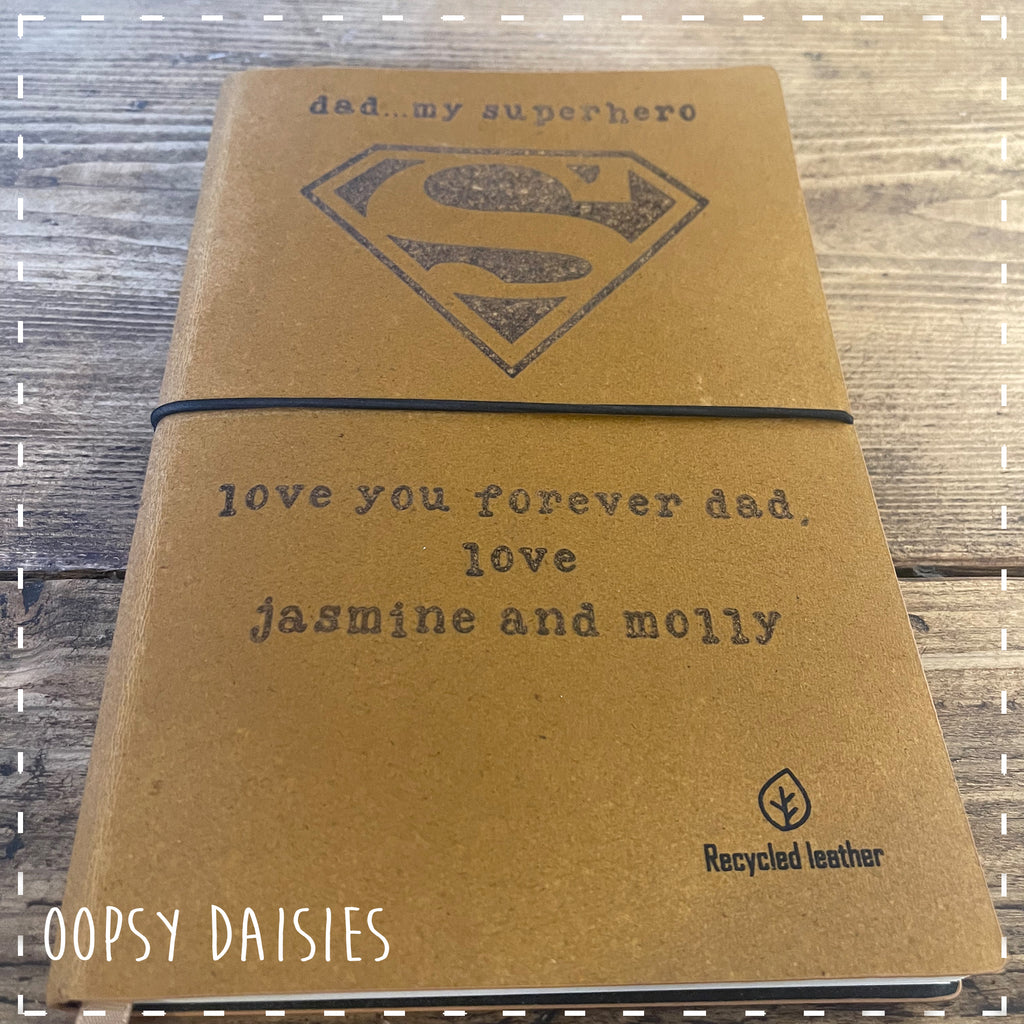 Personalised Recycled Leather Notebook A5 - Superhero 14266