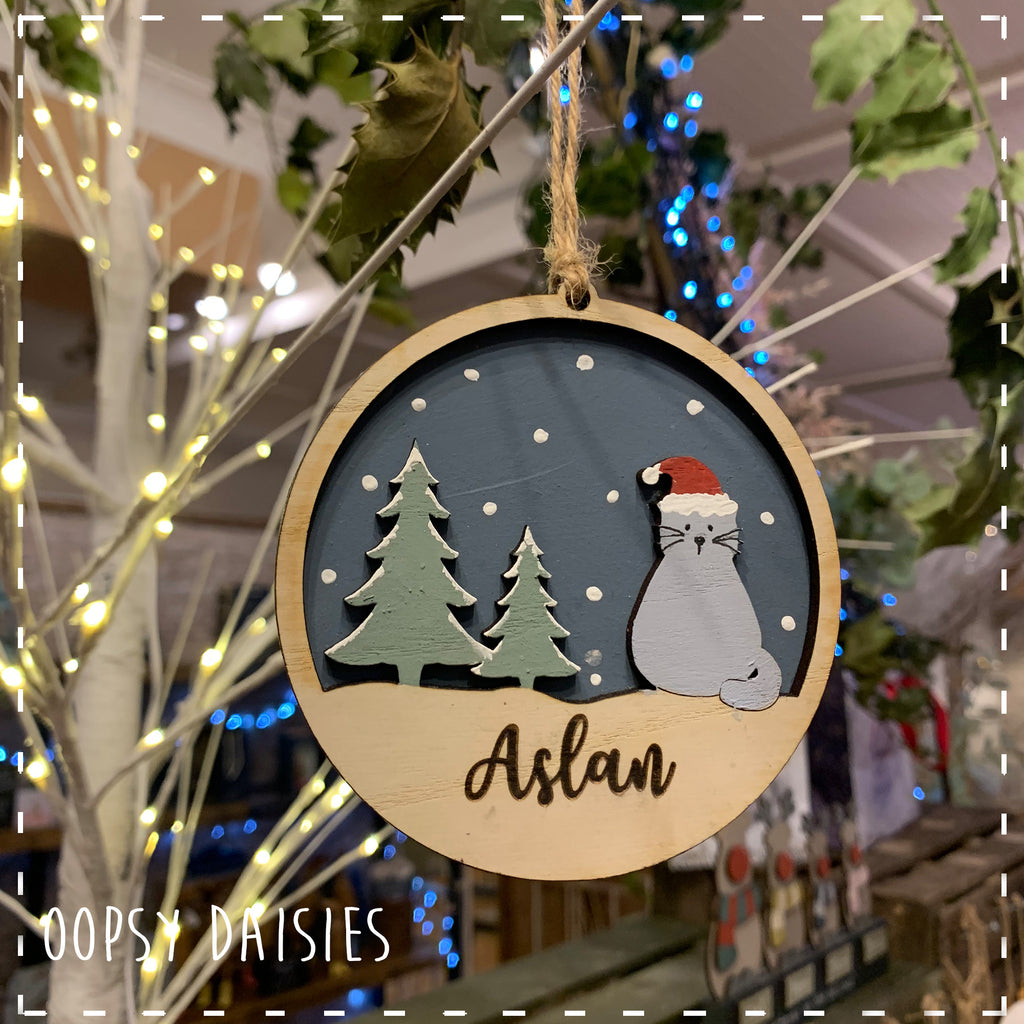 Personalised Christmas Cat Round Plaque 14423