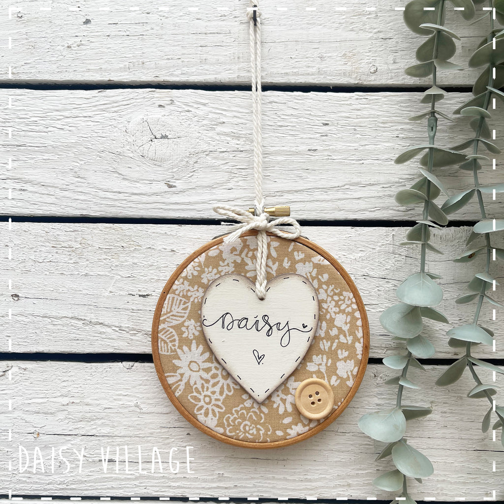 Embroidery Hoop - Personalised - with Mustard Flower 14485