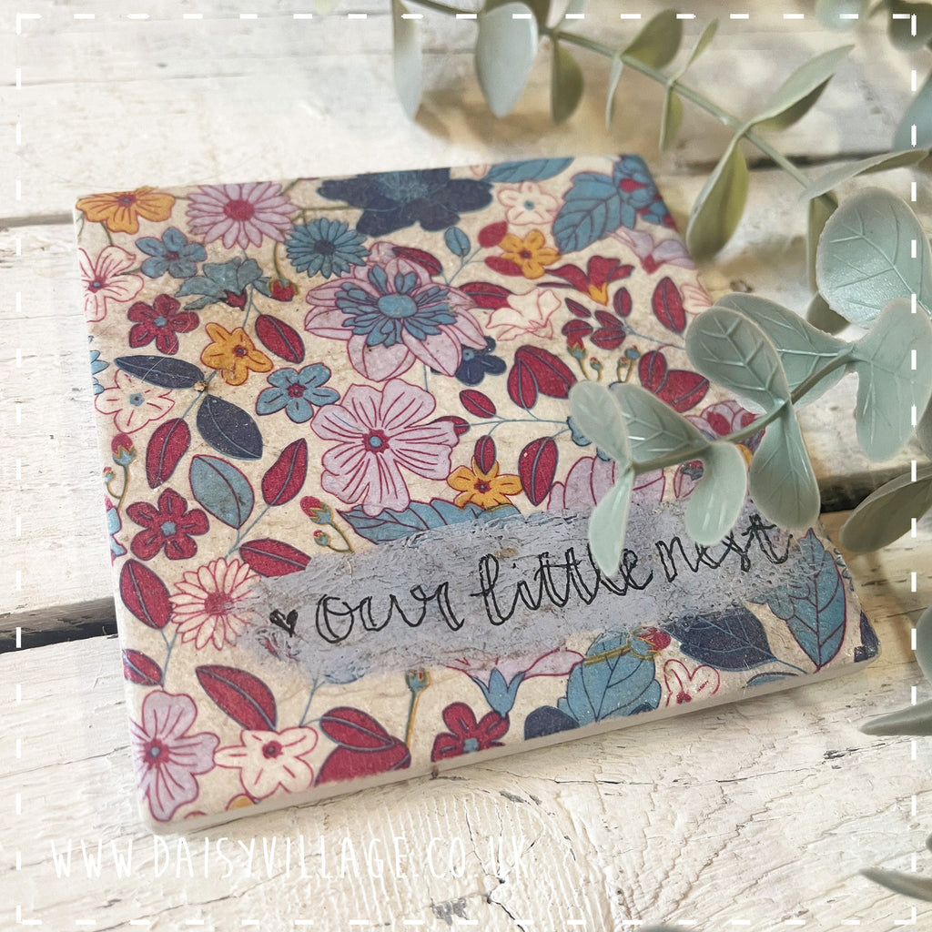 Coaster Ceramic Personalised - Blue/Lilac Flowers 14503