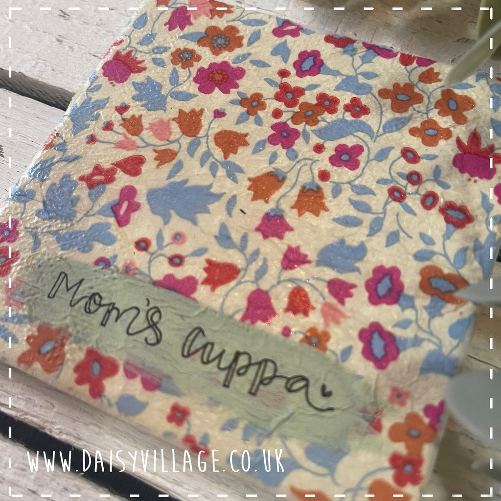 Coaster Ceramic Personalised - Pink/Orange Flowers 14504