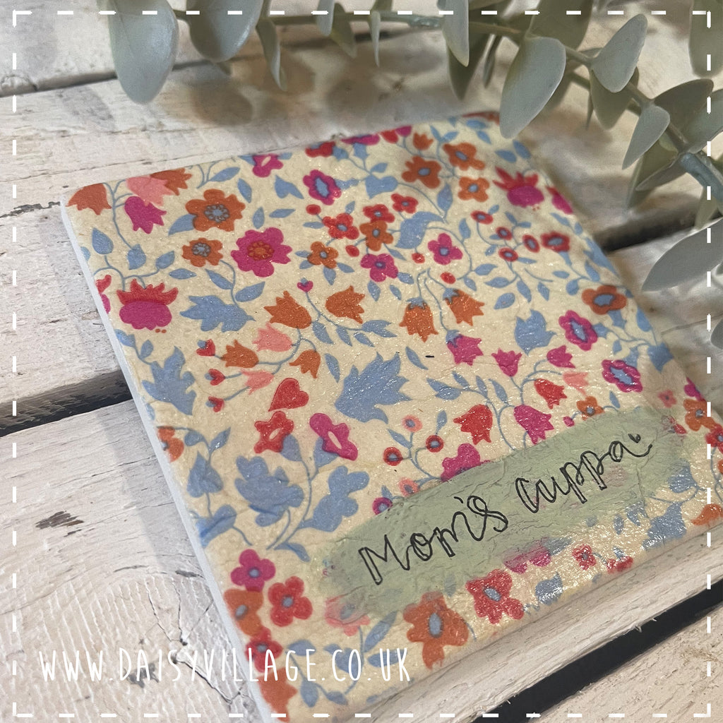 Coaster Ceramic Personalised - Pink/Orange Flowers 14504