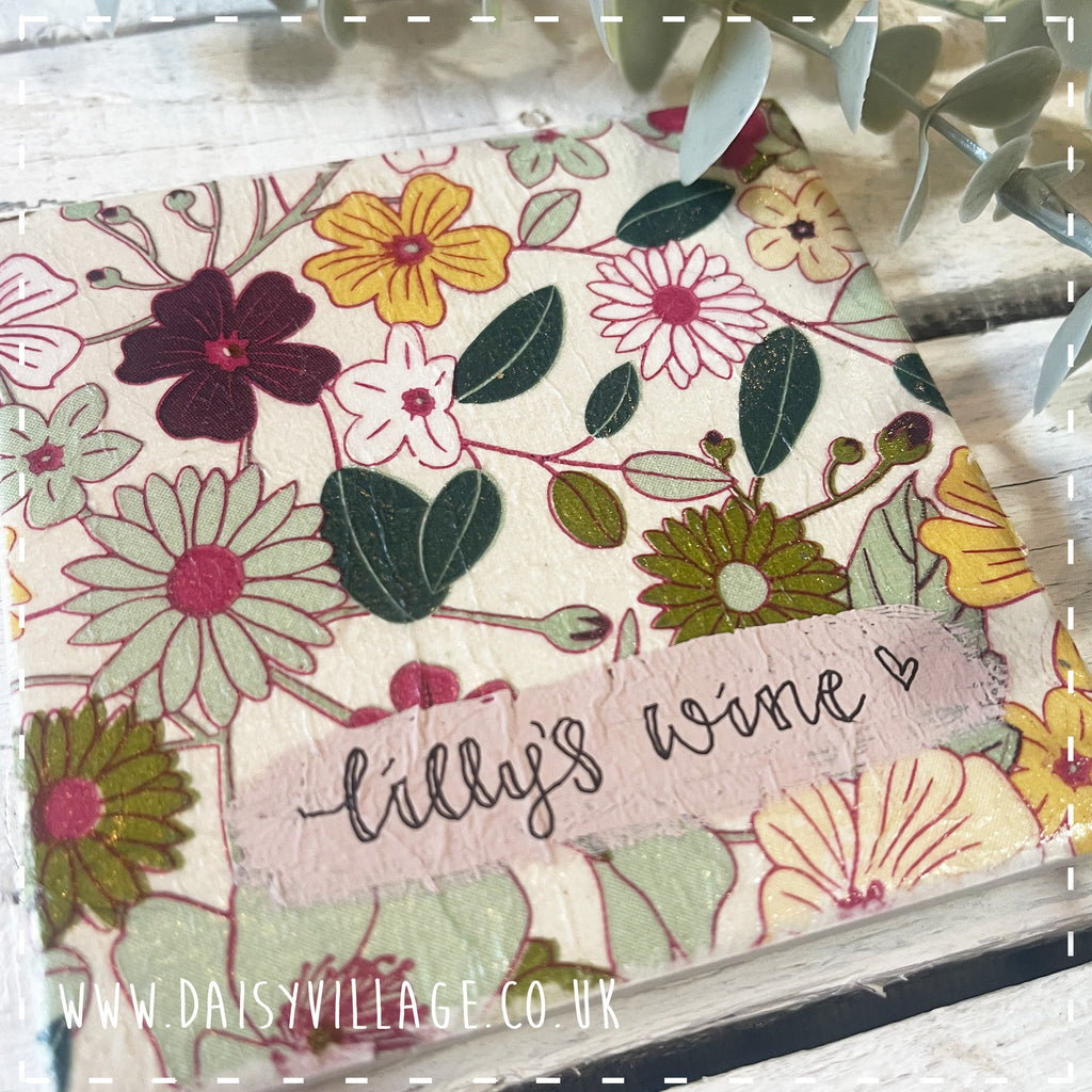 Coaster Ceramic Personalised - Mustard/Green Flowers 14505