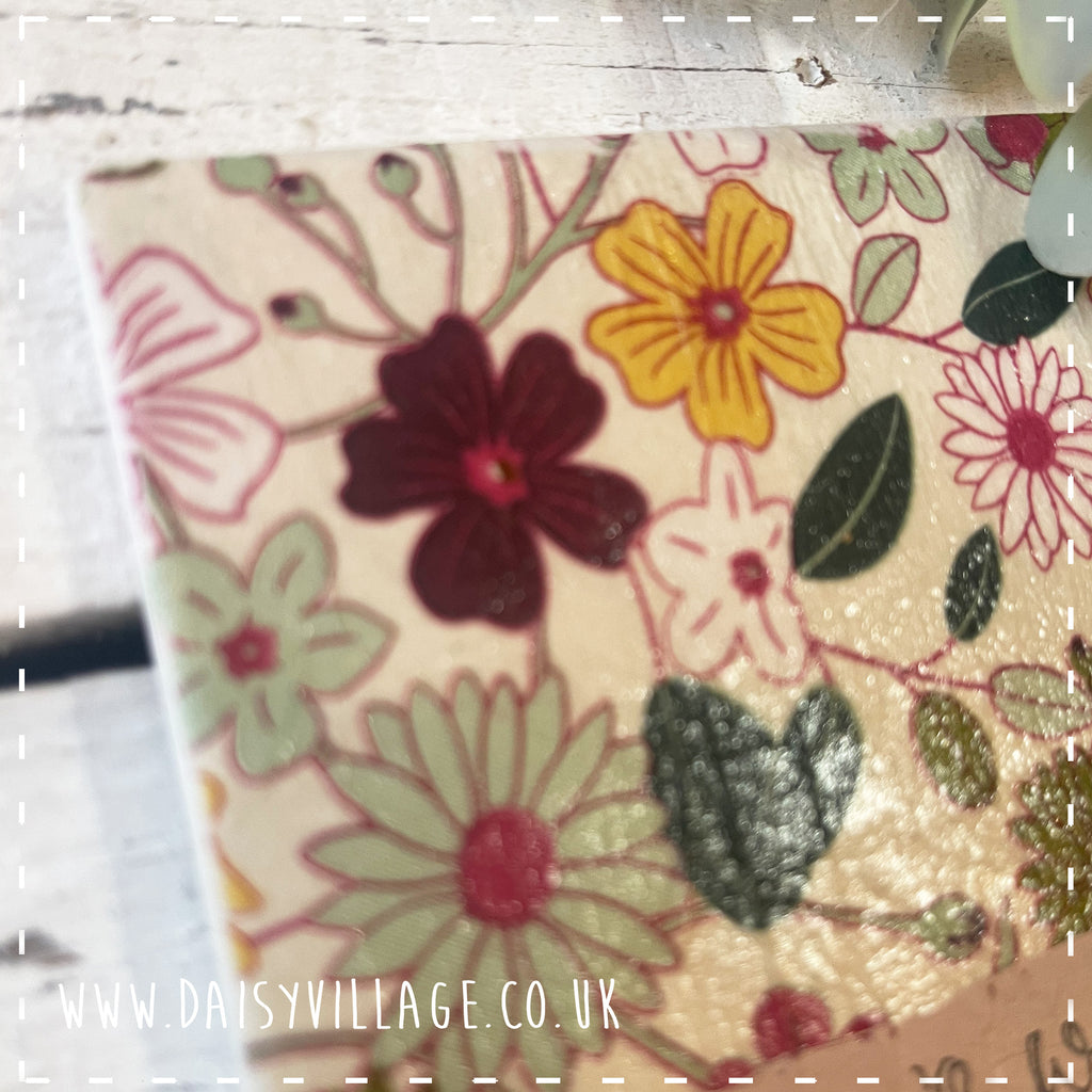 Coaster Ceramic Personalised - Mustard/Green Flowers 14505