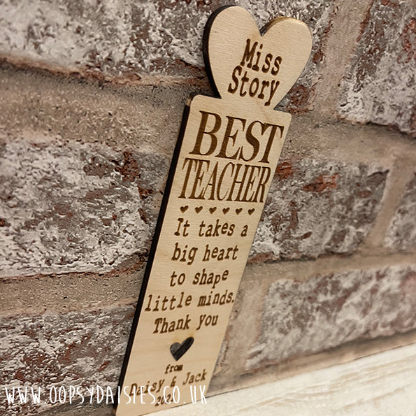 Personalised Wooden Bookmark - Heart Best Teacher 11443