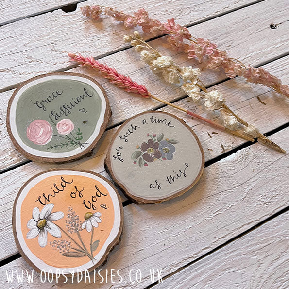 Log Slice Plaque - Roses / Green 13043