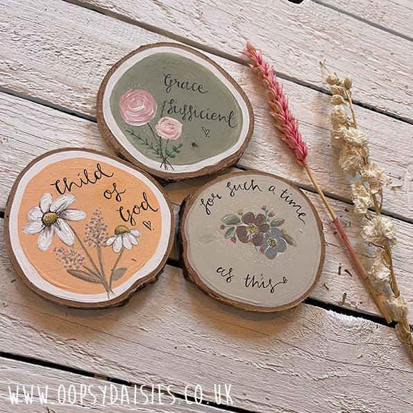 Log Slice Plaque - Roses / Green 13043