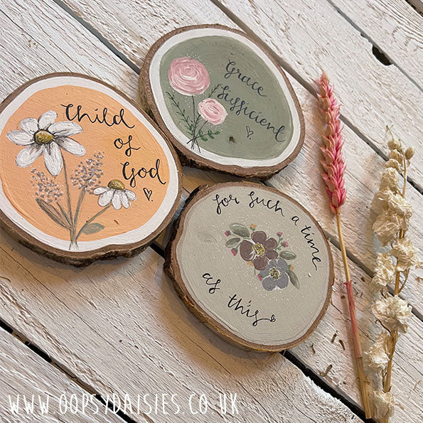 Log Slice Plaque - Roses / Green 13043