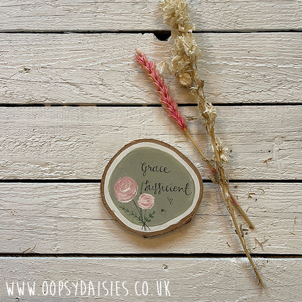 Log Slice Plaque - Roses / Green 13043