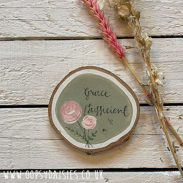 Log Slice Plaque - Roses / Green 13043