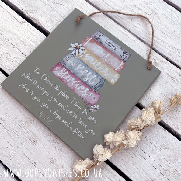 Sq Plq Stack of Books - For I Know the Plans 13049