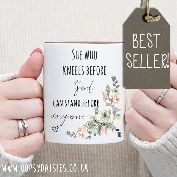 Floral Wreath Mug with Pink Handle - Stand Before Anyone 12148