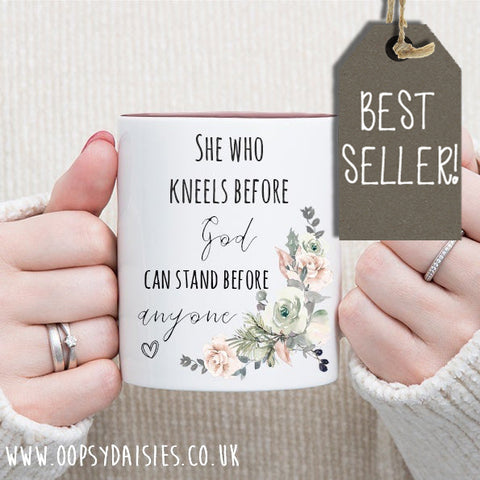 Floral Wreath Mug with Pink Handle - Stand Before Anyone 12148