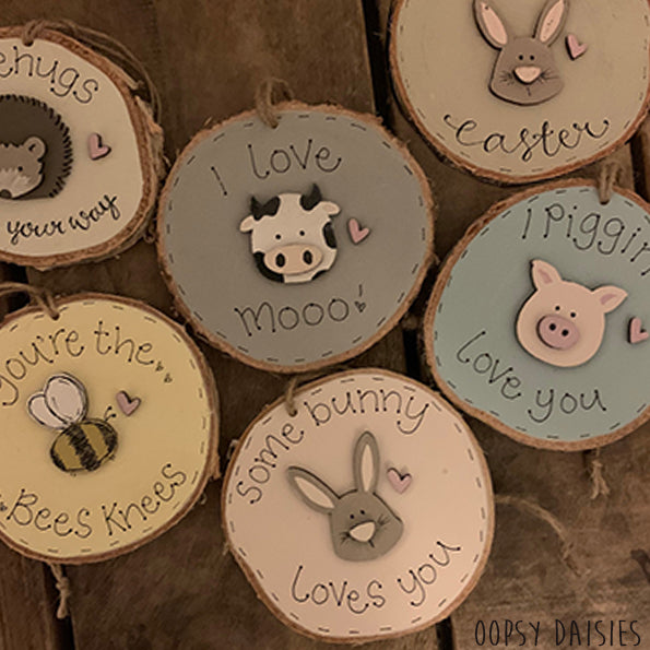 Handmade Wooden Log Slice - Bunny Happy Easter 10829