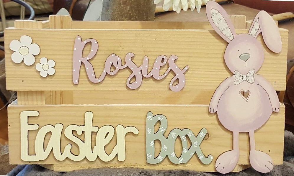 Personalised Easter Crate with Bunny Plaque - Pink 8770