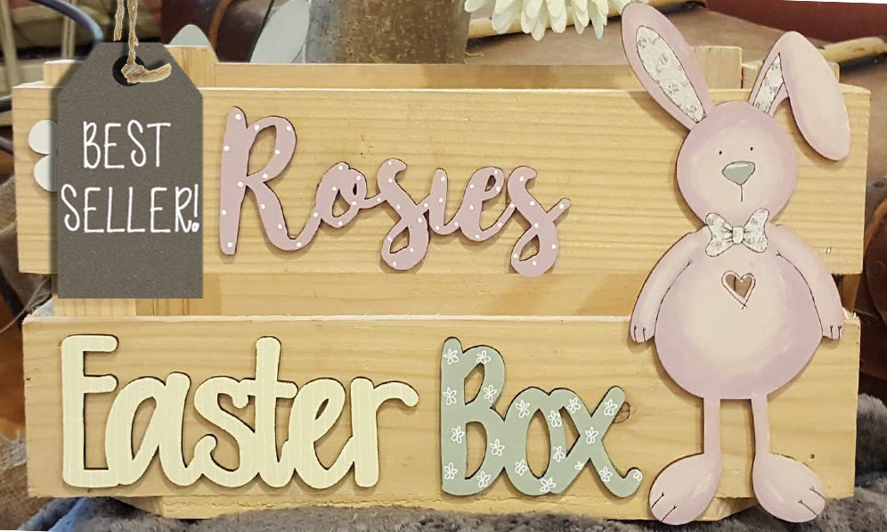 Personalised Easter Crate with Bunny Plaque - Pink 8770