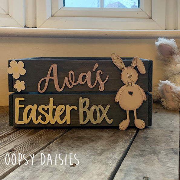 Personalised Easter Crate with Bunny Plaque - Pink 8770
