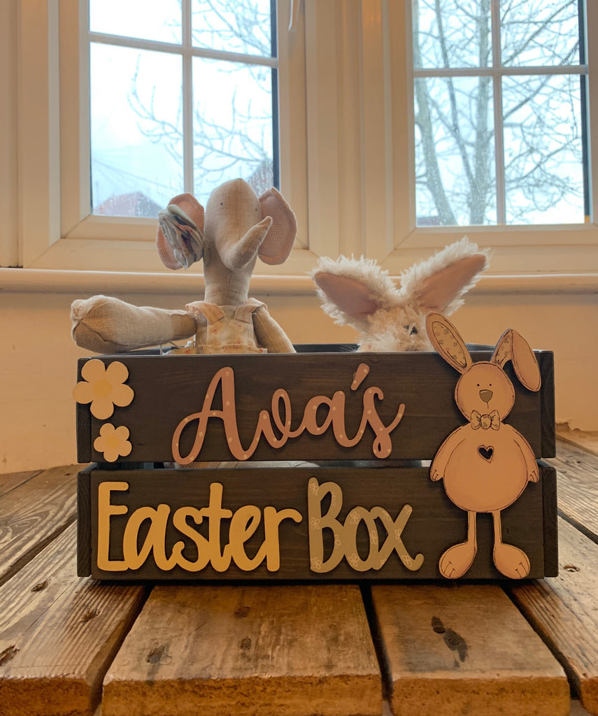 Personalised Easter Crate with Bunny Plaque - Pink 8770