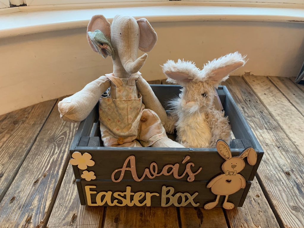 Personalised Easter Crate with Bunny Plaque - Pink 8770