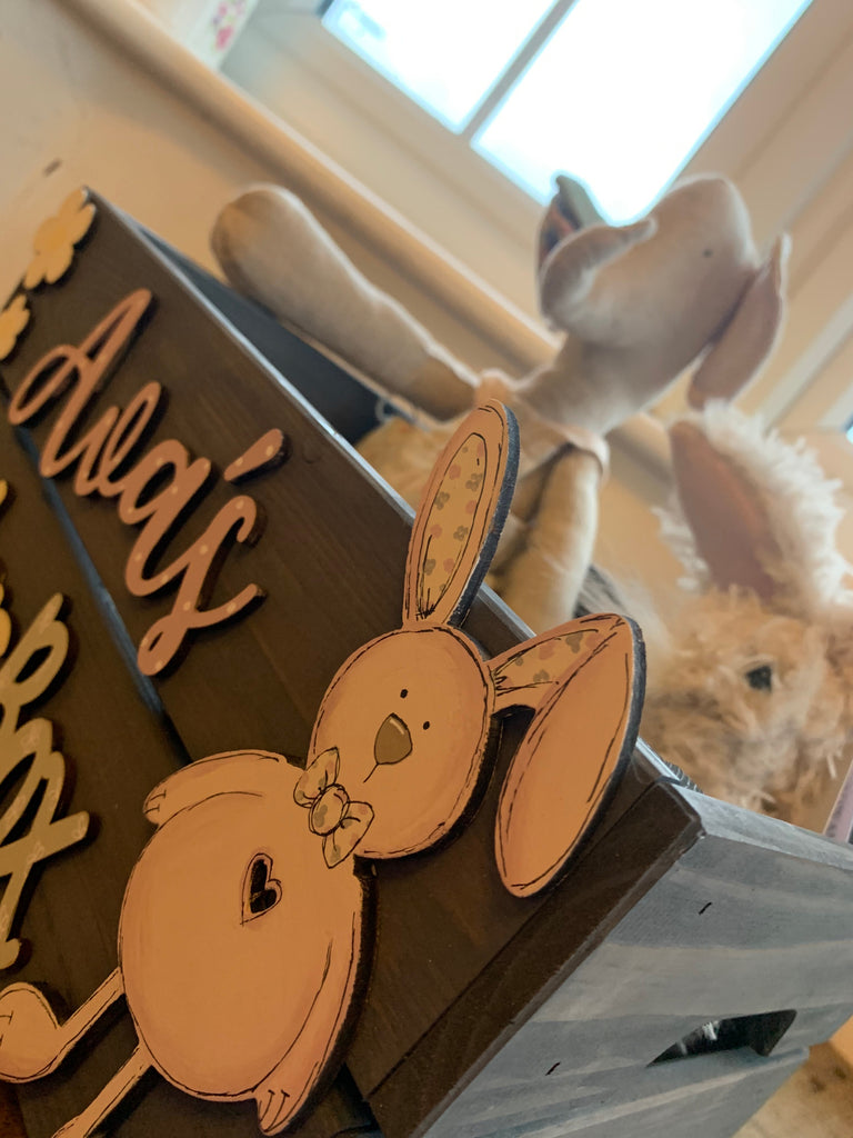 Personalised Easter Crate with Bunny Plaque - Pink 8770