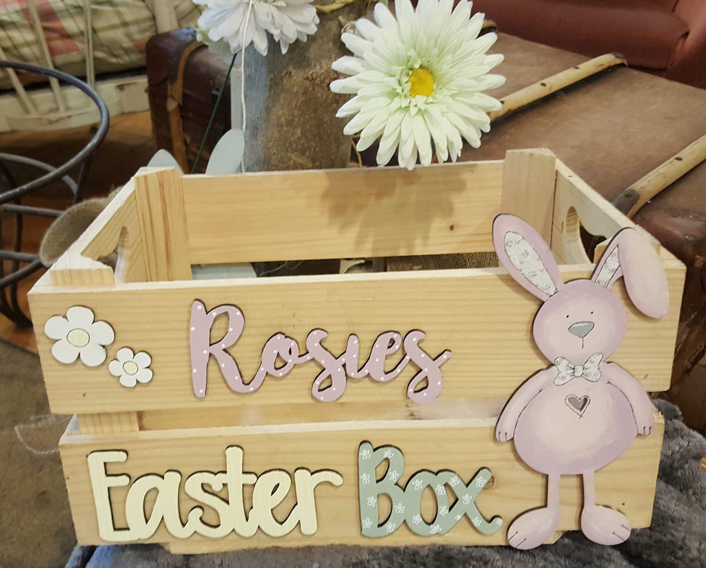 Personalised Easter Crate with Bunny Plaque - Pink 8770