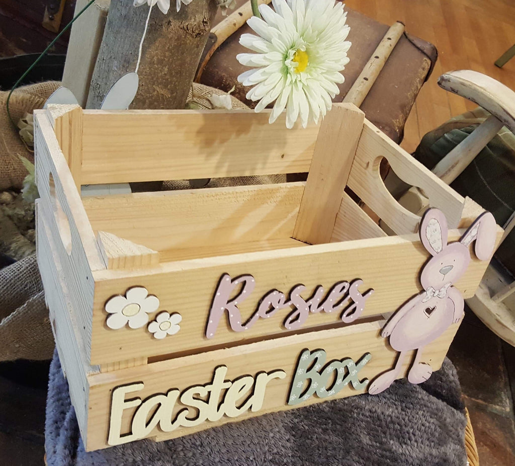 Personalised Easter Crate with Bunny Plaque - Pink 8770