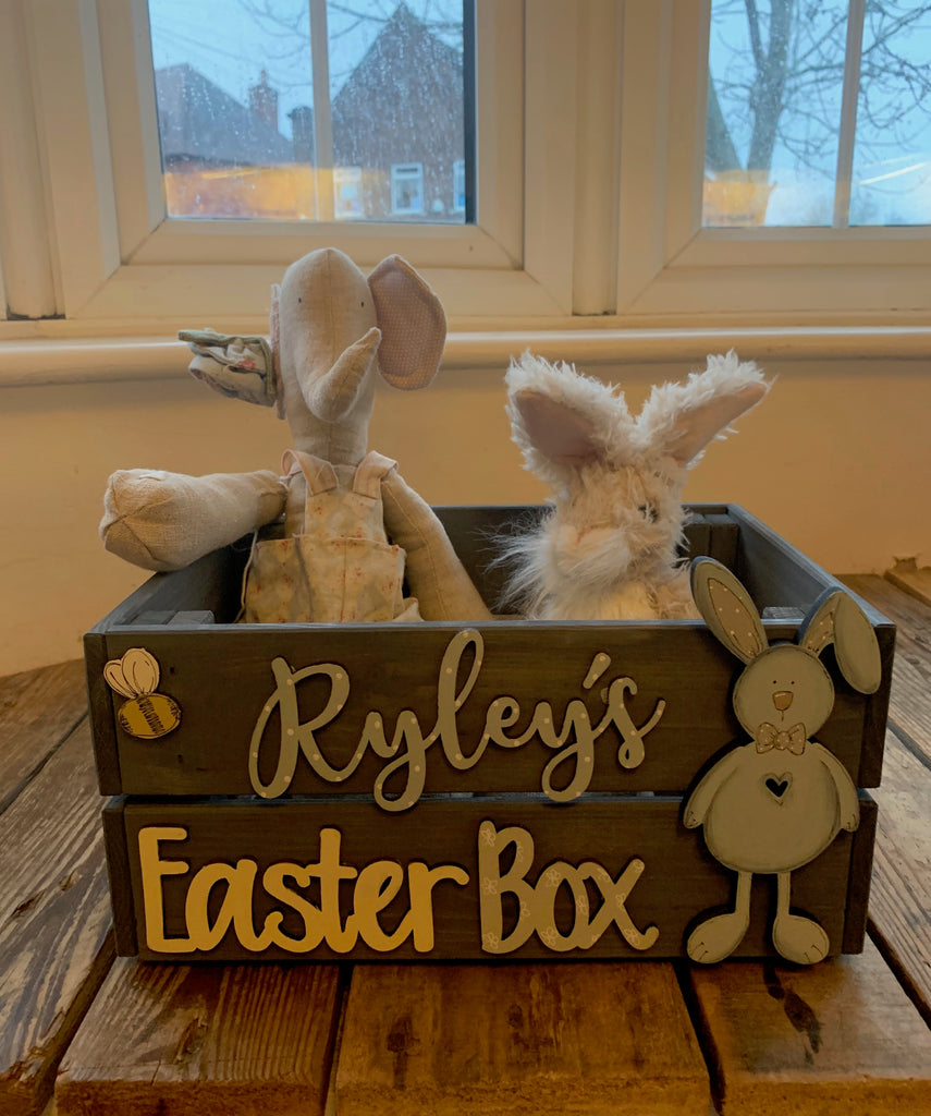 Personalised Easter Crate with Bunny Plaque - Blue 8771