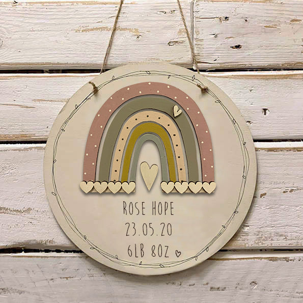 Handmade Rainbow Round Sign - Personalised 9970