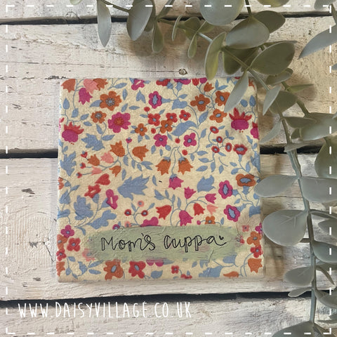 Coaster Ceramic Personalised - Pink/Orange Flowers 14504